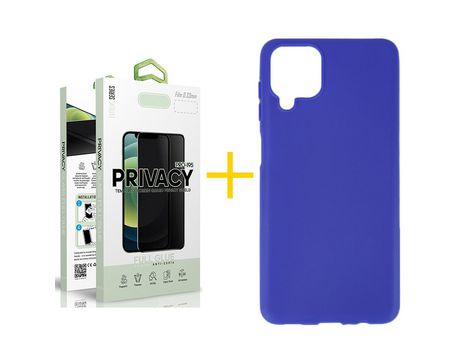Pack 1 Película Antiespia + Funda SKYHE para Samsung Galaxy M12 Silicona Liso Azul