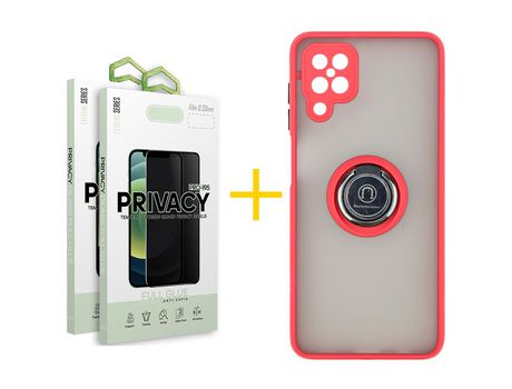 Pack 2 Películas Antiespia + Funda SKYHE para Samsung Galaxy A42 5G Gel Bumper con Anillo Rojo