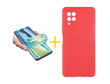 Pack 1 X Protector de Vidrio Templado Hidrogel + Funda ACCETEL para Samsung Galaxy A42 5G Silicona Líquida Rojo