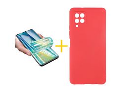 Pack 1 Película + Funda SKYHE para Samsung Galaxy A12 5G Silicona Líquida Rojo