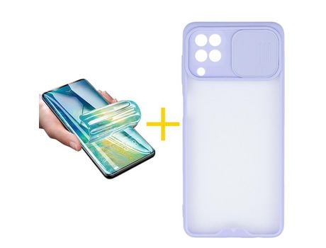 Pack 1 Película + Funda SKYHE para Samsung Galaxy M12 Gel Protteción Cámara Violeta