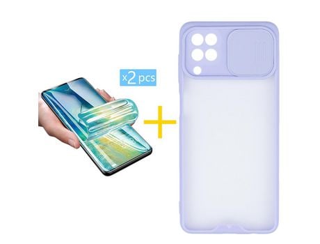Pack 2 Películas + Funda SKYHE para Samsung Galaxy A12 4G Gel Protteción Cámara Violeta