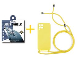 Pack 1 X Protector de Cámara trasera + Funda ACCETEL para Samsung Galaxy A12 5G Gel con Cordón Amarillo