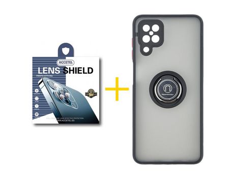 Pack 1 X Protector de Cámara trasera + Funda ACCETEL para Samsung Galaxy A12 4G Gel Bumper con Anillo Negro