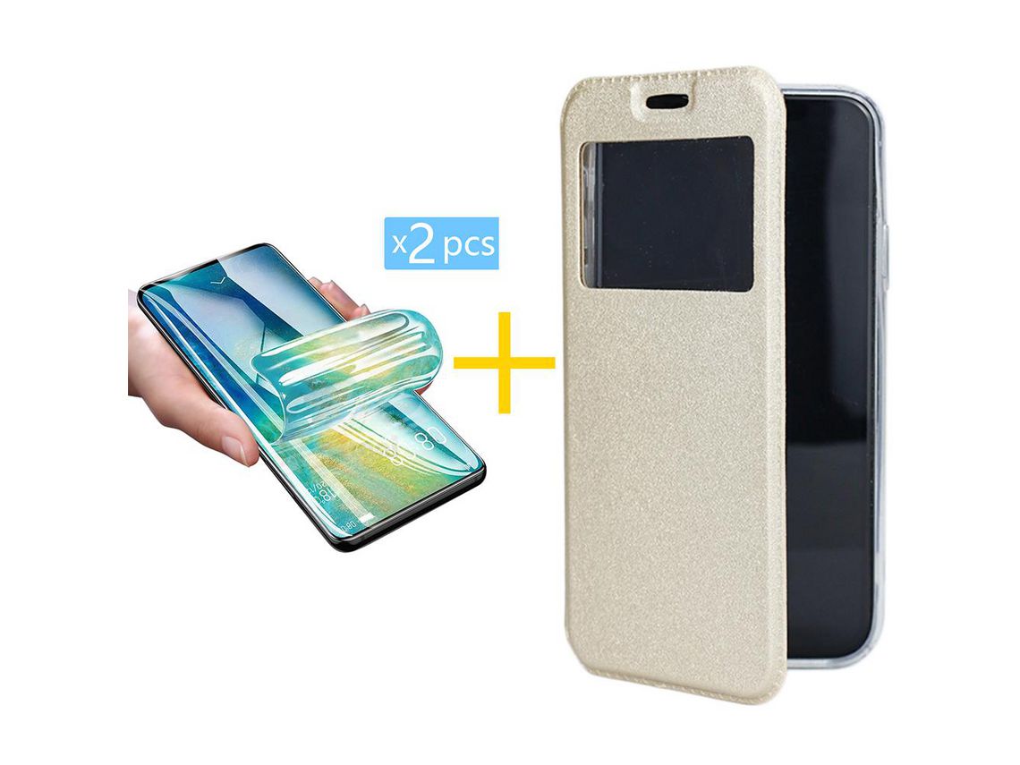 Pack 2 Películas + Funda SKYHE para Xiaomi MI 11 Lite 4G Flip Cover Gandy Oro