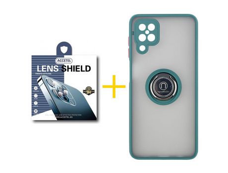 Pack 1 X Protector de Cámara trasera + Funda ACCETEL para Samsung Galaxy A12 4G Gel Bumper con Anillo Verde