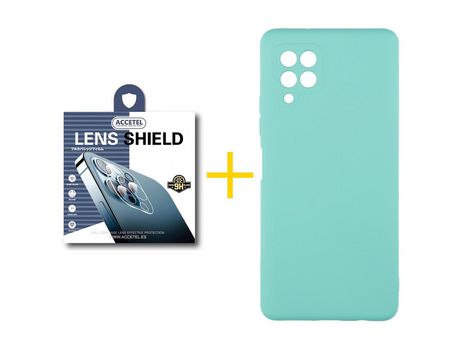 Pack 1 X Protector de Cámara trasera + Funda ACCETEL para Samsung Galaxy A42 5G Silicona Líquida Verde-Agua