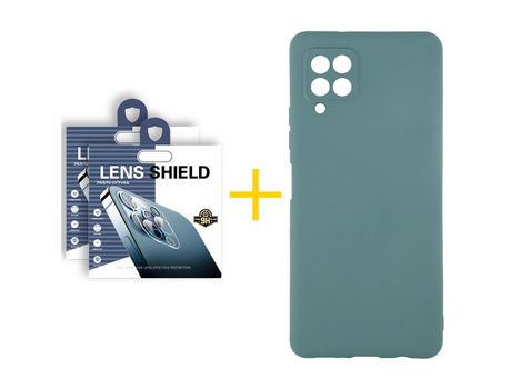 Pack 2 Películas de Cámara trasera + Funda SKYHE para Samsung Galaxy A42 5G Silicona Líquida Verde