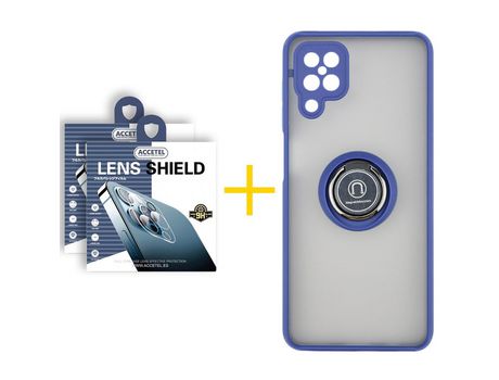 Pack 2 X Protector de Cámara trasera + Funda ACCETEL para Samsung Galaxy A12 5G Gel Bumper con Anillo Azul