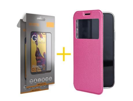 Pack 2 X Protector de Vidrio Templado Full + Funda ACCETEL para Samsung Galaxy S20 Plus 5G Flip Cover Gandy Negro