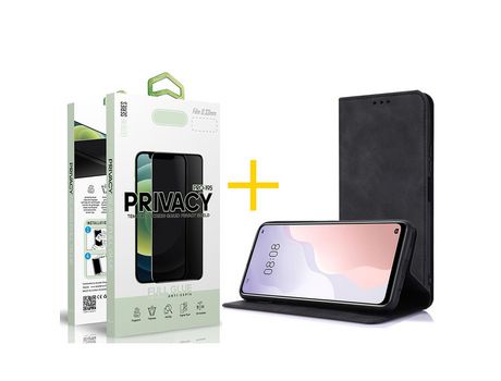 Pack 1 Película Antiespía + Funda SKYHE por Samsung Galaxy A53 5G Flip Cover PRM Negro