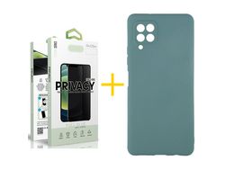 Pack 1 Película Antiespia + Funda SKYHE para Samsung Galaxy A12 4G Silicona Líquida Verde