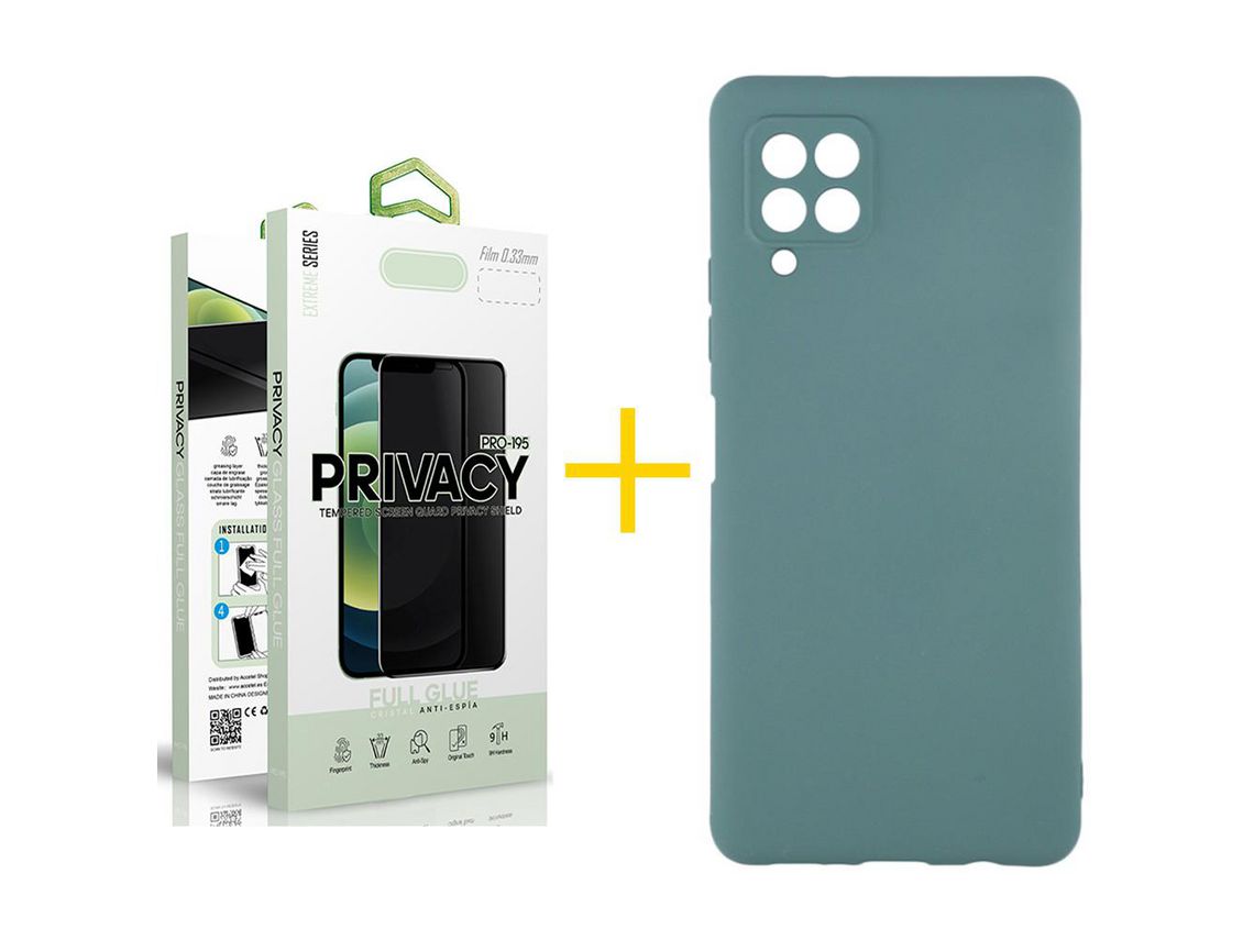 Pack 1 Película Antiespia + Funda SKYHE para Samsung Galaxy A12 4G Silicona Líquida Verde