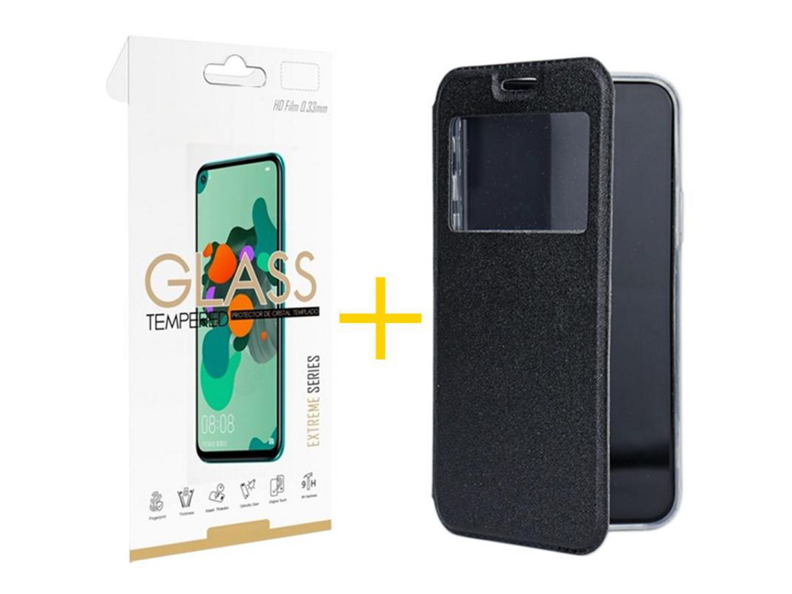 Pack 1 Película 2.5D + Funda SKYHE por Samsung Galaxy M52 5G Flip Cover Gandy Negro