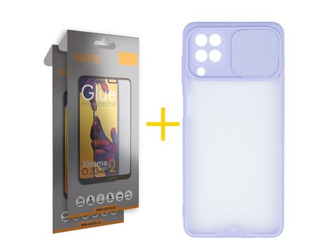 Pack 2 X Protector de Vidrio Templado Full + Funda ACCETEL para Samsung Galaxy A12 5G Gel Protección Cámara Violeta
