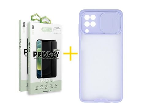 Pack 2 X Protector de Vidrio Templado Anti espía + Funda ACCETEL para Samsung Galaxy A12 5G Gel Protección Cámara Violeta