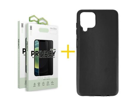 Pack 2 Películas Antiespia + Funda SKYHE para Samsung Galaxy M12 Silicona Liso Negro