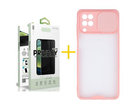 Pack 1 Película Antiespia + Funda SKYHE para Samsung Galaxy M22 Gel Protteción Cámara Rosa