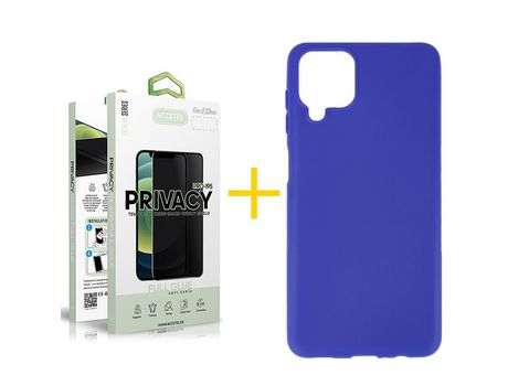Pack 1 X Protector de Vidrio Templado Anti espía + Funda ACCETEL para Samsung Galaxy A42 5G Silicona Liso Azul