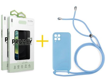 Pack 2 Películas Antiespia + Funda SKYHE para Samsung Galaxy A12 5G Gel con Cordón Azul