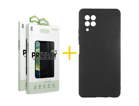 Pack 2 Películas Antiespia + Funda SKYHE para Samsung Galaxy A42 5G Silicona Líquida Negro