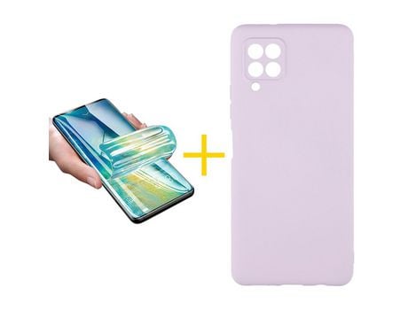 Pack 1 X Protector de Vidrio Templado Hidrogel + Funda ACCETEL para Samsung Galaxy A42 5G Silicona Líquida Morado