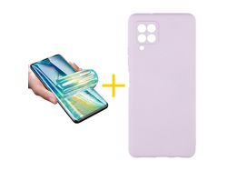 Pack 1 Película + Funda SKYHE para Samsung Galaxy A12 4G Silicona Líquida Morado