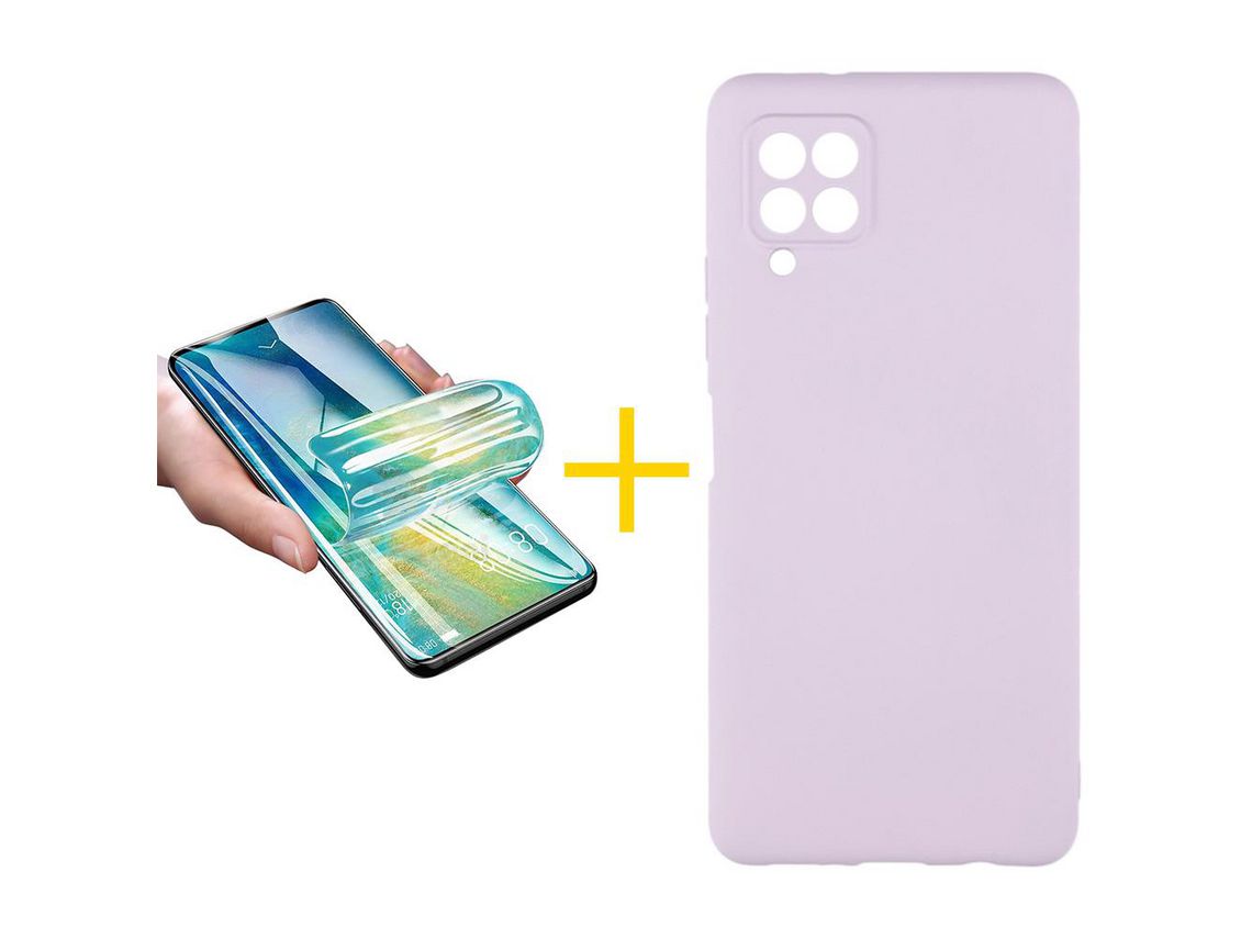 Pack 1 Película + Funda SKYHE para Samsung Galaxy A12 4G Silicona Líquida Morado
