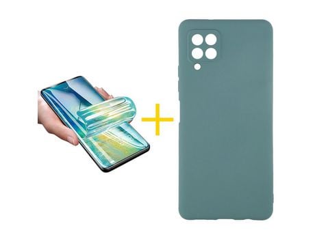 Pack 1 X Protector de Vidrio Templado Hidrogel + Funda ACCETEL para Samsung Galaxy A42 5G Silicona Líquida Verde