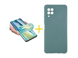 Pack 1 X Protector de Vidrio Templado Hidrogel + Funda ACCETEL para Samsung Galaxy A12 4G Silicona Líquida Verde