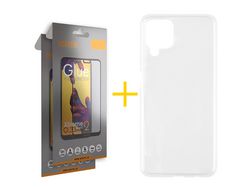 Pack 2 X Protector de Vidrio Templado Full + Funda ACCETEL para Samsung Galaxy M22 Silicona Liso Transparente Clear