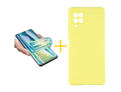 Pack 1 X Protector de Vidrio Templado Hidrogel + Funda ACCETEL para Samsung Galaxy A42 5G Silicona Líquida Amarillo