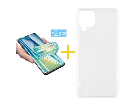 Pack 2 Películas + Funda SKYHE para Samsung Galaxy M12 Silicona Liso Incoloro Clear