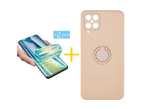 Pack 2 Películas + Funda SKYHE para Samsung Galaxy M12 Gel O-Ring Rosa Pastel