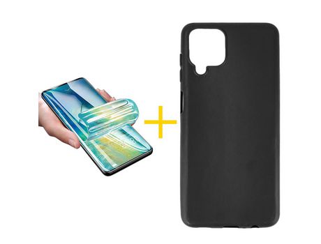 Pack 1 X Protector de Vidrio Templado Hidrogel + Funda ACCETEL para Samsung Galaxy A42 5G Silicona Liso Negro
