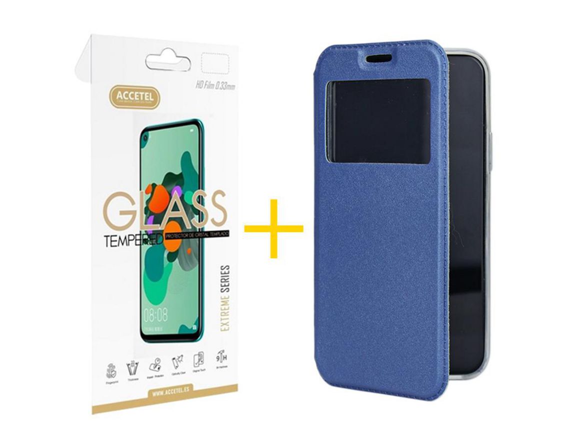 1x Kit de película de vidrio templado 2.5D + Accetel Samsung Galaxy A13 5G Gandy Flip Cover