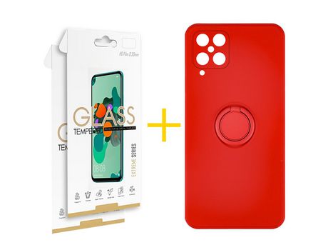 Pack 2 Películas 2.5D + Funda SKYHE para Samsung Galaxy A12 5G Gel O-Ring Rojo