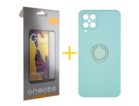 Pack 1 Película Full + Funda SKYHE para Samsung Galaxy M22 Gel O-Ring Verde-Auga