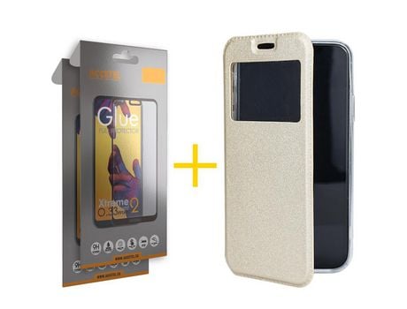 Pack 2 X Protector de Vidrio Templado Full + Funda ACCETEL para Samsung Galaxy S20 Plus 5G Flip Cover Gandy Oro