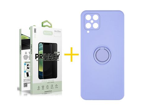 Pack 1 X Protector de Vidrio Templado Anti espía + Funda ACCETEL para Samsung Galaxy A12 4G Gel O-Ring Morado