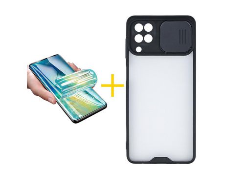 Pack 1 X Protector de Vidrio Templado Hidrogel + Funda ACCETEL para Samsung Galaxy A12 4G Gel Protección Cámara Negro