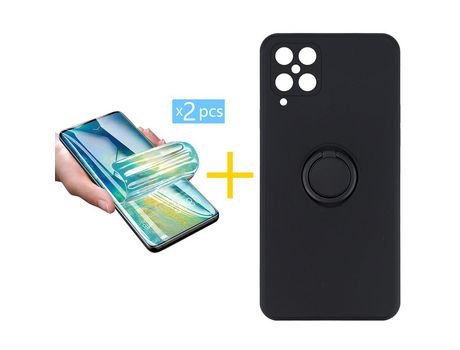 Pack 2 Películas + Funda SKYHE para Samsung Galaxy M22 Gel O-Ring Negro
