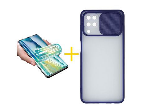 Pack 1 Película + Funda SKYHE para Samsung Galaxy M12 Gel Protteción Cámara Azul Oscuro