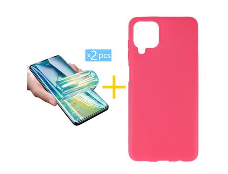 Pack 2 X Protector de Vidrio Templado Hidrogel + Funda ACCETEL para Samsung Galaxy A42 5G Silicona Liso Rosa