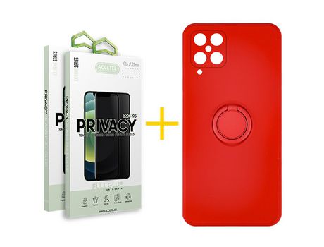Pack 2 X Protector de Vidrio Templado Anti espía + Funda ACCETEL para Samsung Galaxy A12 5G Gel O-Ring Rojo