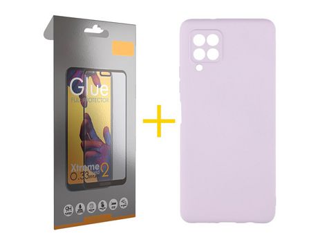 Pack 1 Película Full + Funda SKYHE para Samsung Galaxy A12 4G Silicona Líquida Morado