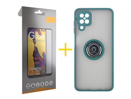 Pack 1 Película Full + Funda SKYHE para Samsung Galaxy M12 Gel Bumper con Anillo Verde