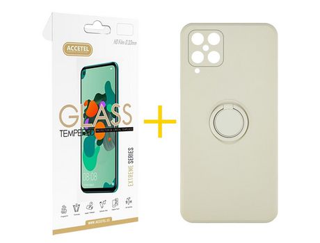 Pack 1 X Protector de Vidrio Templado 2.5D + Funda ACCETEL para Samsung Galaxy A12 5G Gel O-Ring Sand