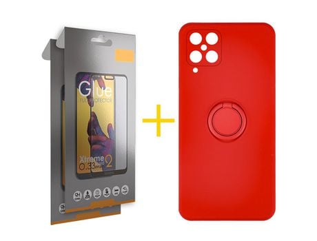 Pack 2 Películas Full + Funda SKYHE para Samsung Galaxy A12 5G Gel O-Ring Rojo