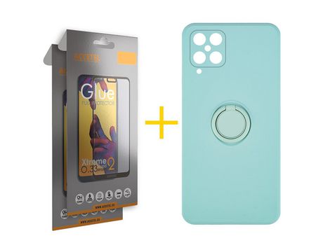 Pack 2 X Protector de Vidrio Templado Full + Funda ACCETEL para Samsung Galaxy A12 4G Gel O-Ring Verde-Agua